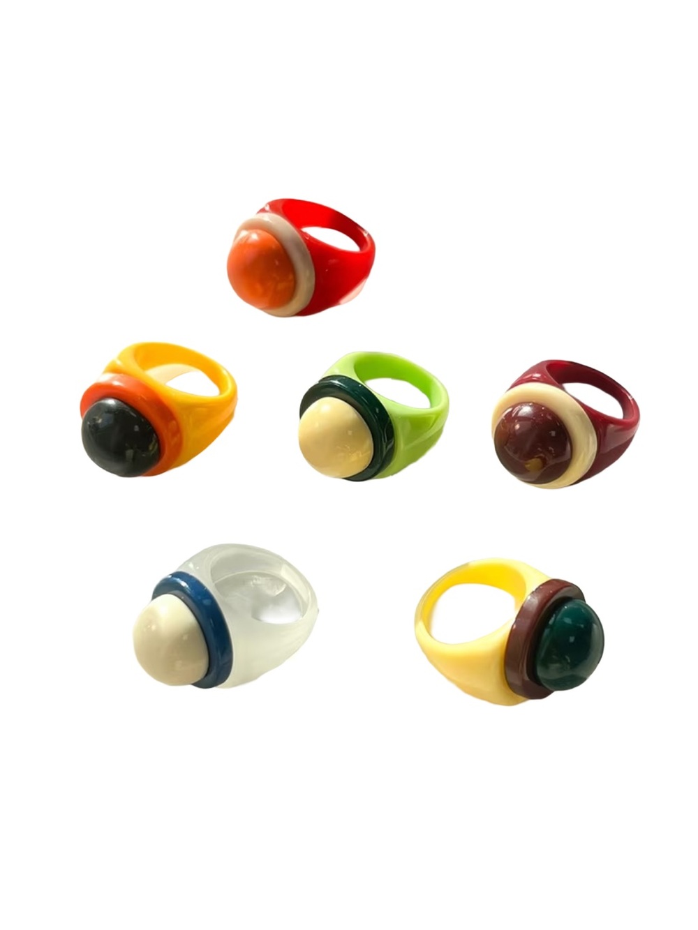 Retro Mod Acrylic Bubble Dome Ring Set 6pc Colorful Statement Y2K Bundle New - Picture 3 of 3